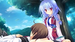 Tie red eyes blue hair braids seifuku mikagami mamizu lunaris 