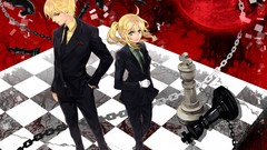 Tie saber red eyes gloves blondes anime girls green eyes short 