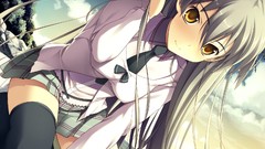 Tie skirts long hair school uniforms yellow eyes amakura 