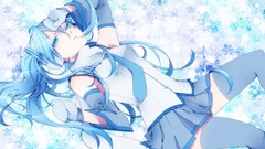 Tie skirts scarfs mittens blue hair long hair anime girls blue 