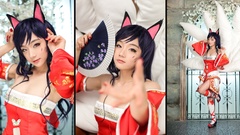 Tile red eyes League of Legends cosplay ahri detached sleeves 