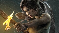 tomb raider lara croft video games artwork arrow fire bow rain