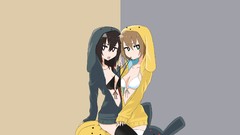 Toys red eyes sitting tongue hoodies anime girls green eyes 