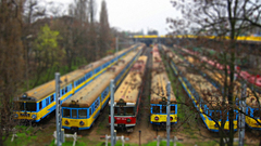 Trains tilt-shift Poznan tilt