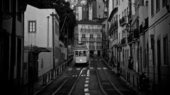 Tram Portugal monochrome lisbon streets grayscale