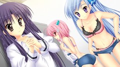 Trap blue hair pink hair bra kamiya tomoe game cg cleavage 