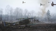 Trees Aircraft War design evening Crash flying airplanes skies 