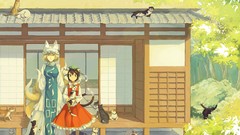 Trees Animals cats dress hats red dress houses bushes earrings 