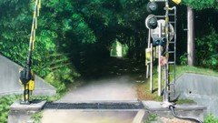 Trees Anime railroad tracks railroad crossing
