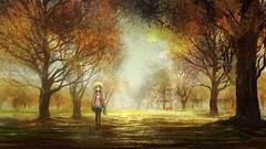 Trees autumn anime girls