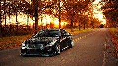 Trees autumn cars roads Infiniti vehicles black cars Infiniti 