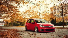 Trees autumn cars roads Volkswagen Golf 6