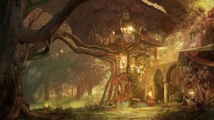 Trees branches lights Pillars clearing arches sunlight forests 