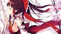 Trees branches Ribbons bows long hair closed eyes brunettes 