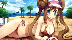 Trees cap Anime nintendo Beaches Pokemon anime girls blue eyes 