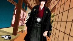 Trees cats Anime kimono blue eyes brunettes anime boys Japanese 