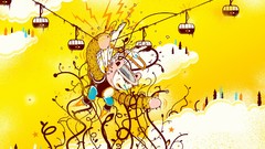 Trees clouds abstract yellow background vines surreal ski 