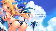 Trees clouds Anime Beaches blondes long hair anime girls green 