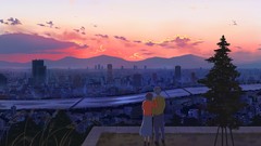 Trees clouds cities skies scenic whisper of the heart