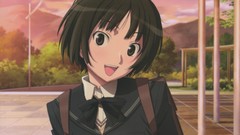 Trees clouds close-up faces bushes schoolgirls bows outdoors 