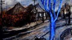 Trees clouds paintings houses Australian cityscapes artwork 