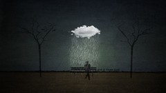 Trees clouds rain bench lonely artwork digital art depressing