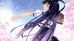 Trees clouds spring schoolgirls outdoors skirts smiling long 