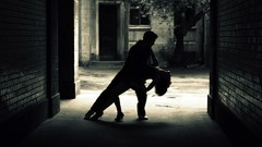 Trees dark Men woman costume romantic dancing Tango high heels