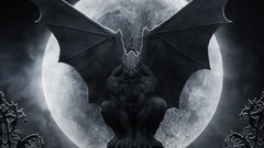 Trees dark moon statues fantasy art Gargoyles