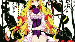 Trees dress hats red eyes Ribbons sitting bows fans blondes 