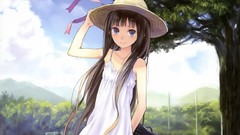 Trees dress hats Ribbons outdoors keyboards long hair anime 