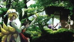 Trees dress tray hats gap ghosts white hair red dress houses 