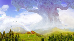 Trees fantasy art rainbows