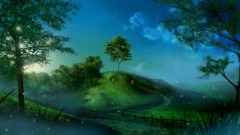 Trees fireflies houses fences artwork the lord of the rings 
