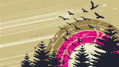 Trees flying Birds fly