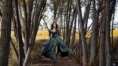 Trees Gothic woman countryside brunettes digital art lone woman