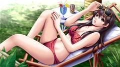 Trees grass Plants navel drinks sunglasses long hair anime 