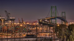 Trees lights port Cranes Bridges Containers USA HDR Photography 