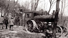 Trees Men monochrome historical old photography steam tractor