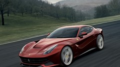 Trees Mountains red cars Ferrari roads vehicles ferrari f12 