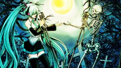 Trees night branches moon graves headphones cross tie 