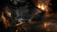 Trees night cars fire