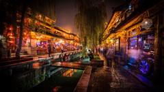 Trees night dark light China City Lights cities canal market 