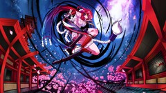 Trees night moon weapons Katana socks Swords Ropes long hair 