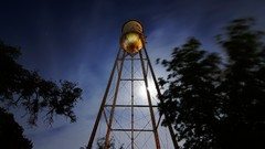 Trees night Texas USA buildings HDR Photography water tower