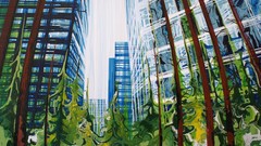 Trees paintings buildings cityscapes artwork traditional art 