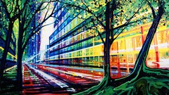Trees paintings buildings cityscapes artwork traditional art 