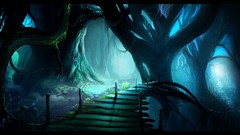 Trees pathway vines sunlight forests artwork