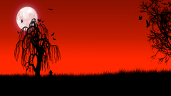 Trees red Birds moon