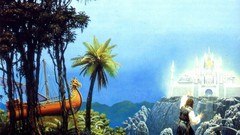 Trees rocks Castles artwork fantasy art Keith Parkinson canoes